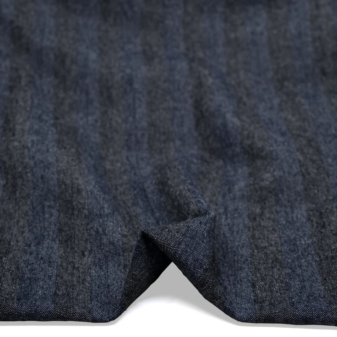 Wide Stripe Linen Cotton Chambray Denim - Maritime - Image 2