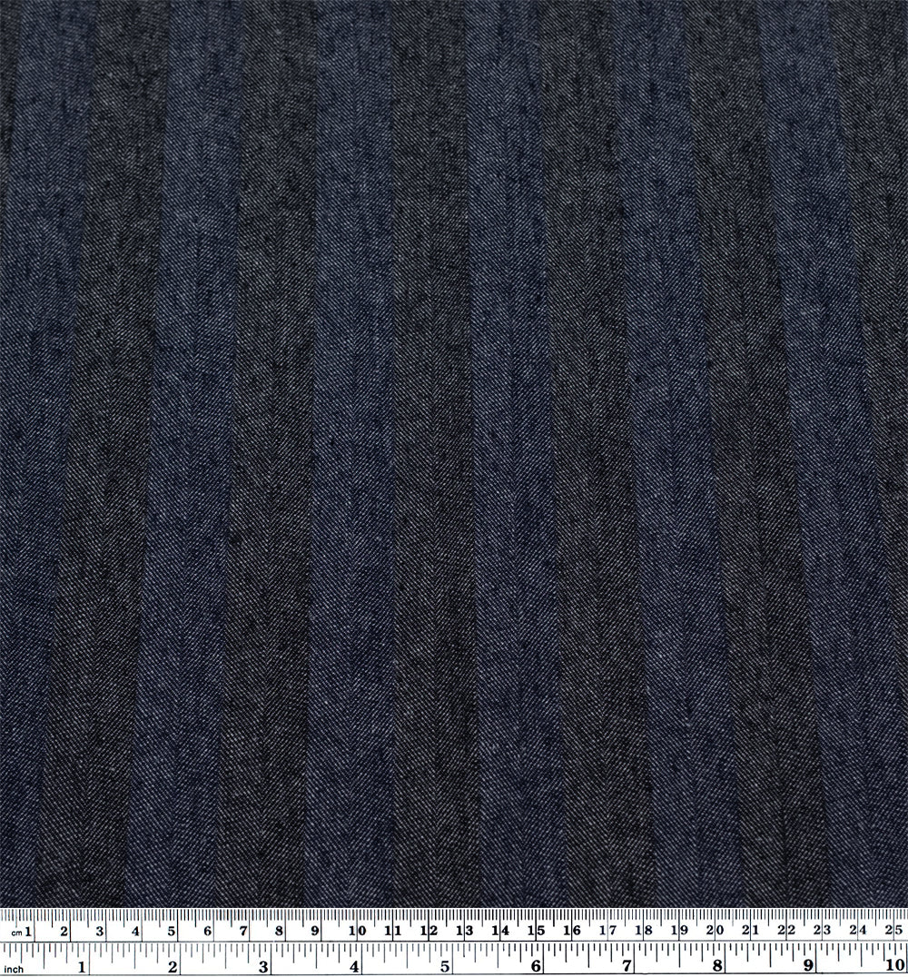 Wide Stripe Linen Cotton Chambray Denim - Maritime - Image 4