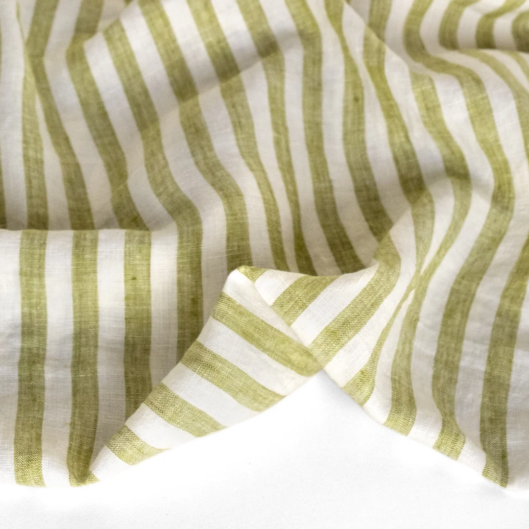 Wide Stripe Soft Washed Linen - Pistachio Cream - Image 2