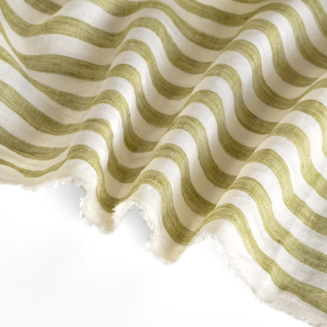 Wide Stripe Soft Washed Linen - Pistachio Cream - Image 3
