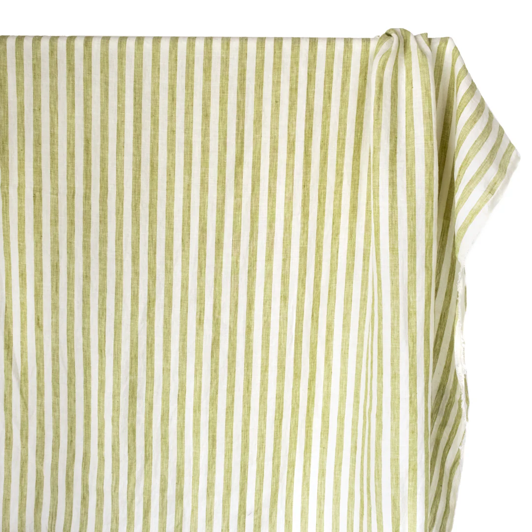 Wide Stripe Soft Washed Linen - Pistachio Cream - Image 4