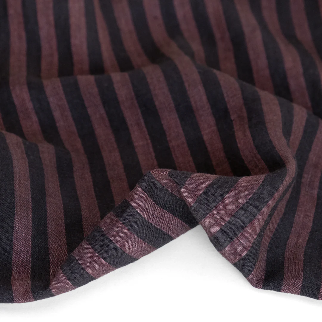 Wide Stripe Soft Washed Linen - Rum Raisin - Image 3