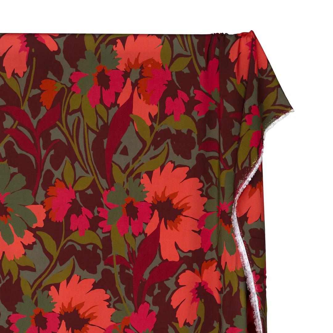 Wild Overgrowth Printed Viscose Challis - Maroon/Papaya/Grass - Image 2