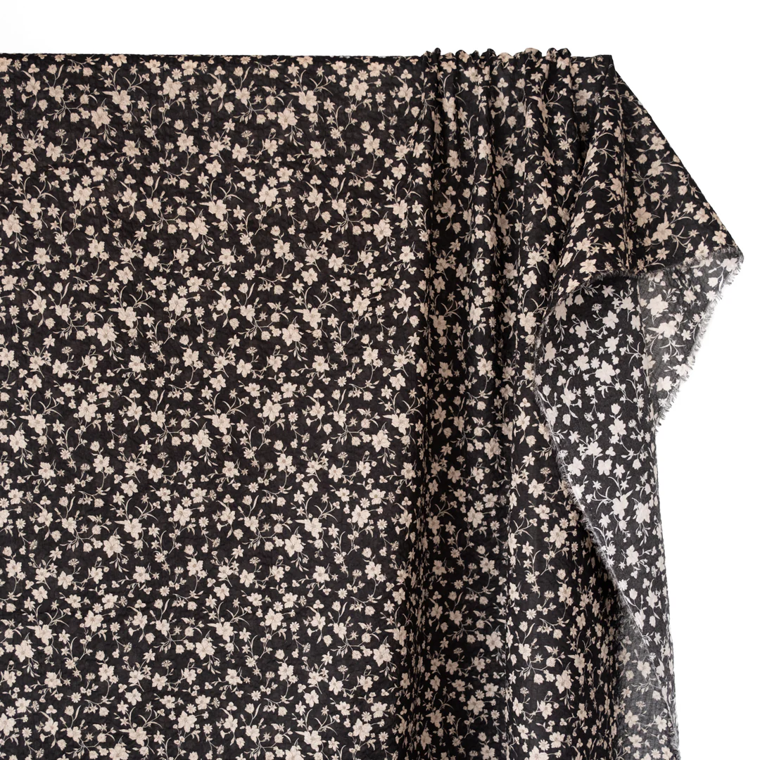 Wildflower Crinkle Cotton - Black/Creme - Image 3