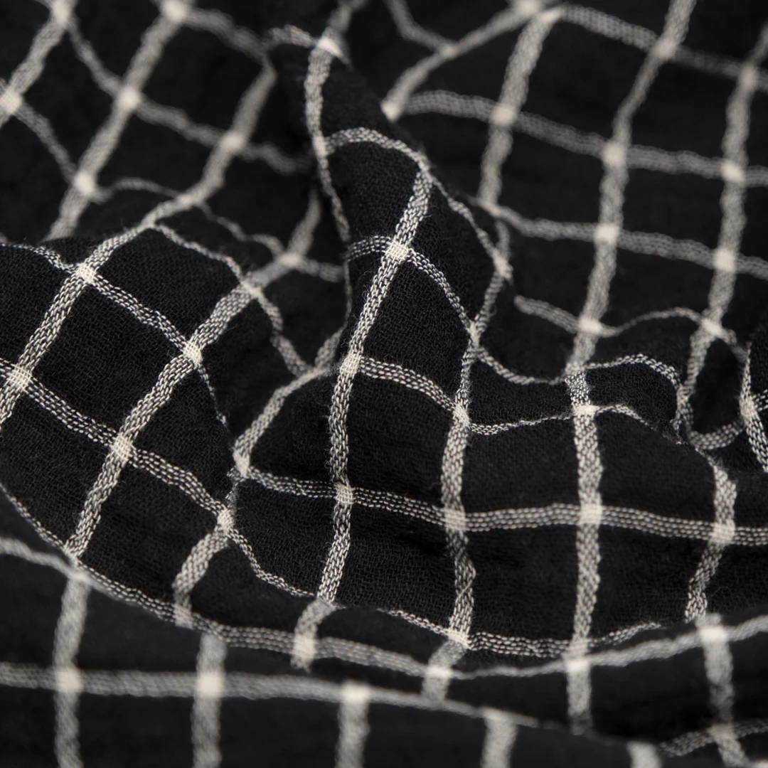 Windowpane Organic Cotton Double Gauze - Black/Ivory