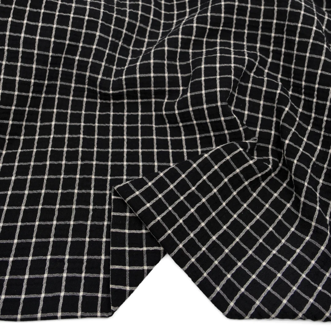 Windowpane Organic Cotton Double Gauze - Black/Ivory - Image 2