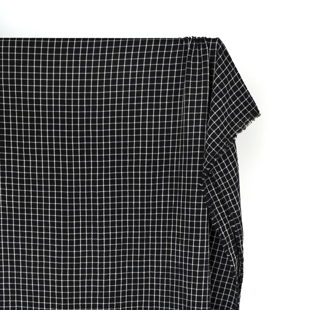 Windowpane Organic Cotton Double Gauze - Black/Ivory - Image 3