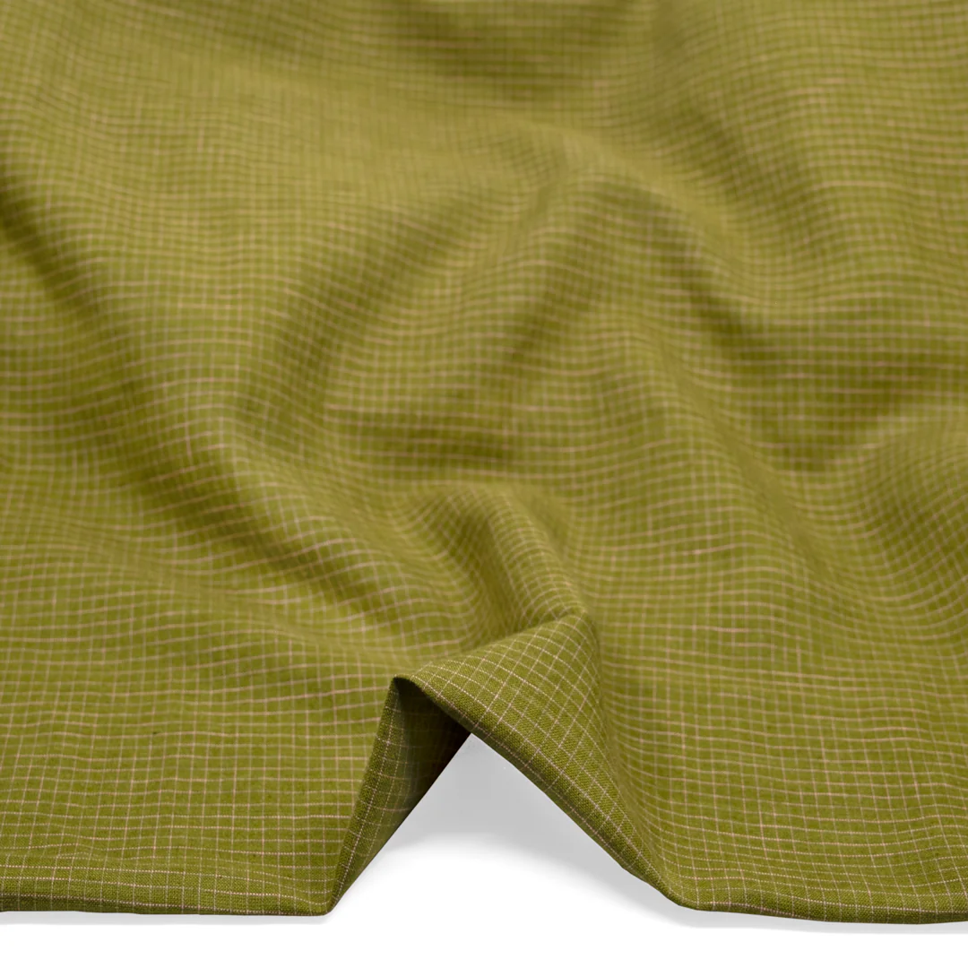 Windowpane Yarn Dyed Linen Cotton - Basil/Pale Pink - Image 2