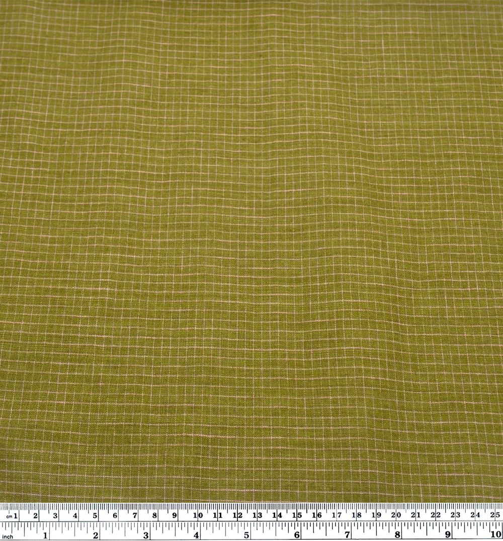 Windowpane Yarn Dyed Linen Cotton - Basil/Pale Pink - Image 3