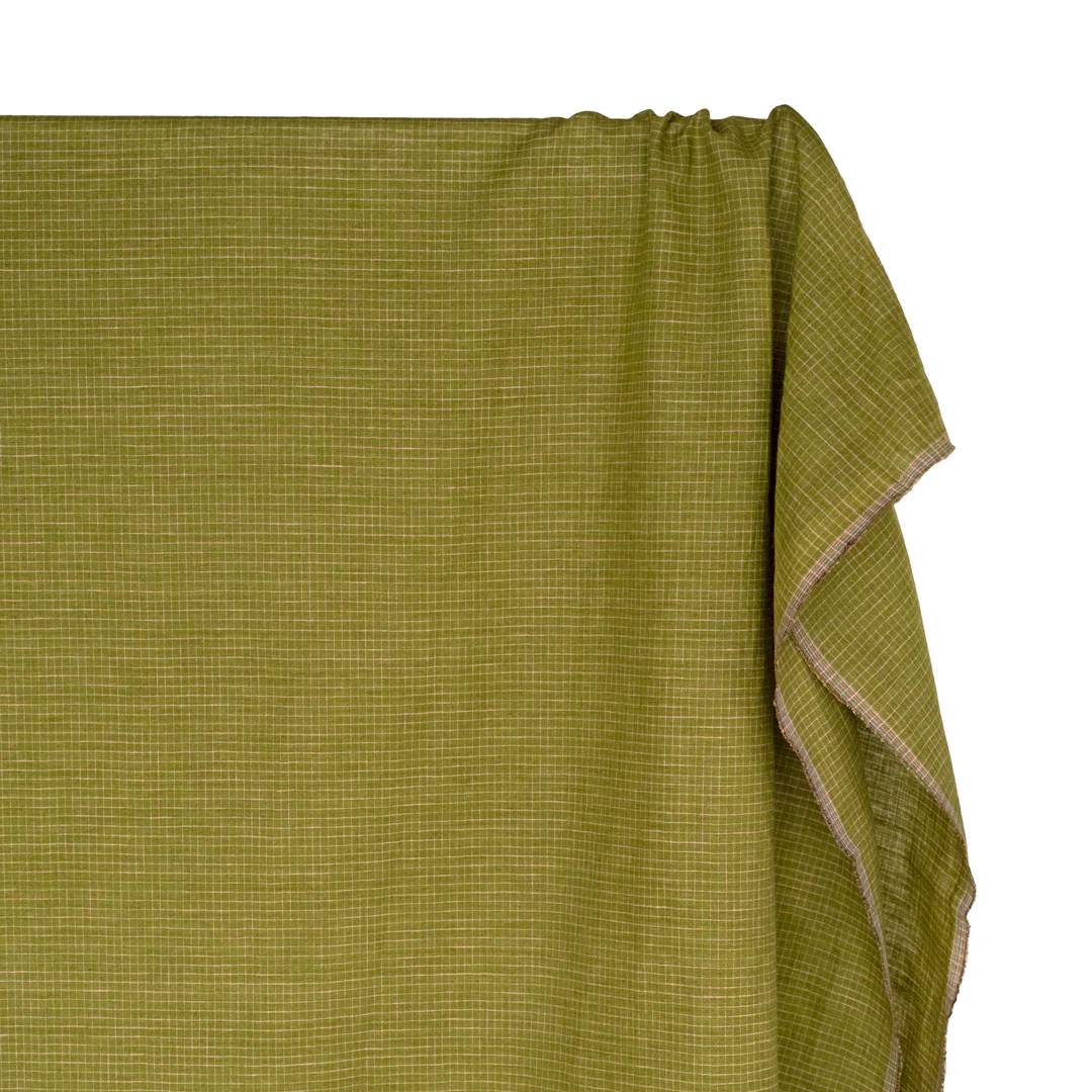 Windowpane Yarn Dyed Linen Cotton - Basil/Pale Pink - Image 4