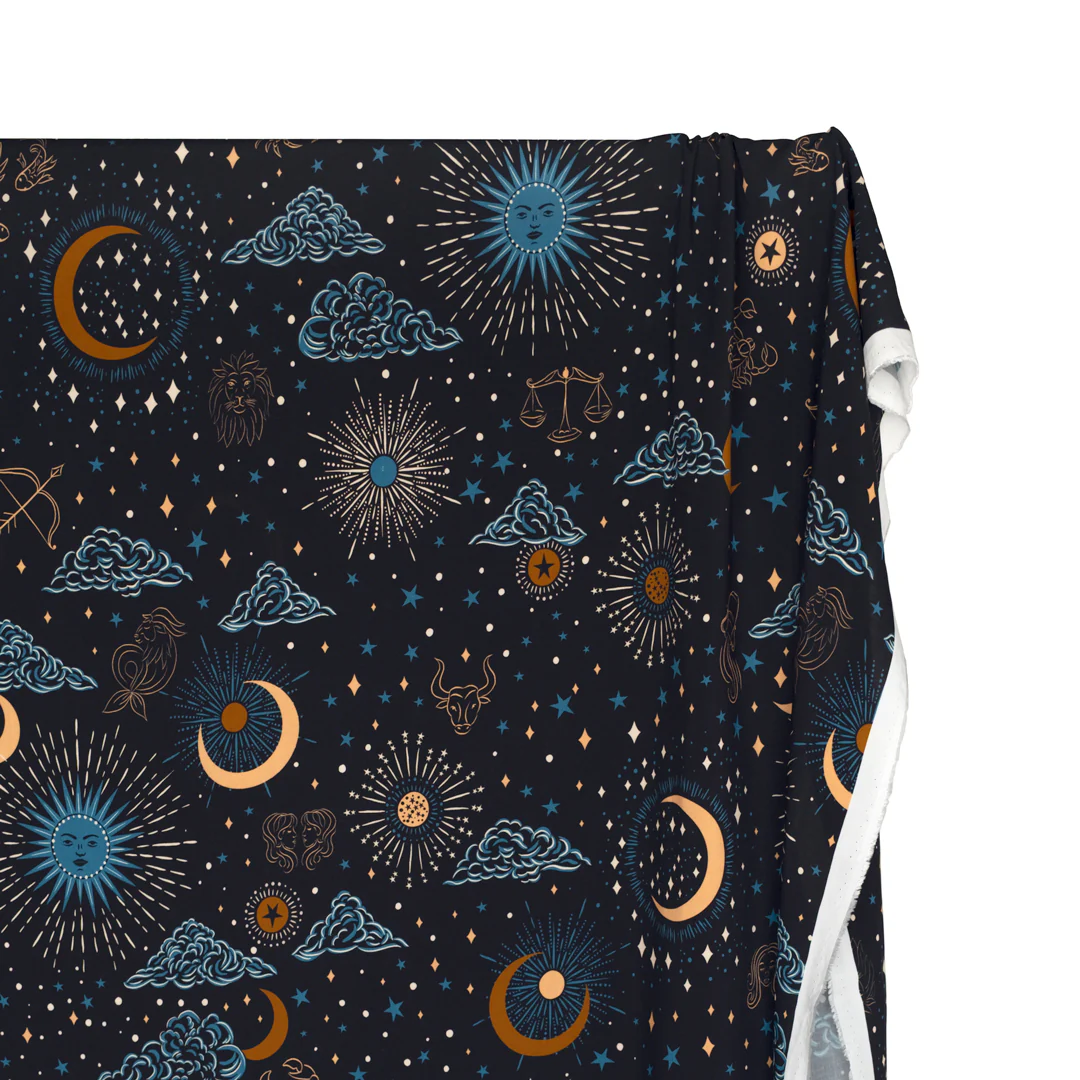 Written In The Stars Printed Viscose Challis - Midnight Blue/Ocean/Ochre - Image 2