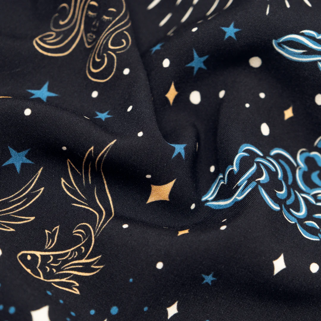 Written In The Stars Printed Viscose Challis - Midnight Blue/Ocean/Ochre - Image 3