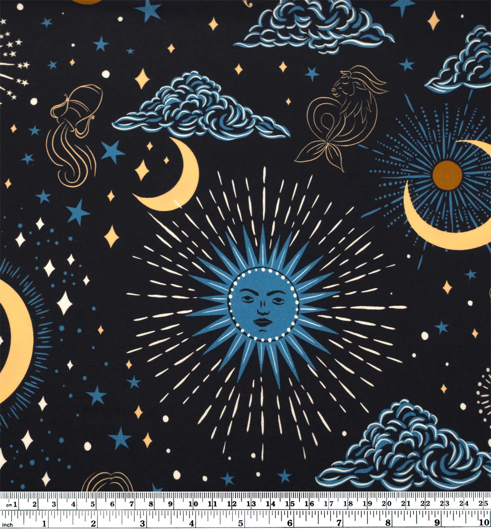 Written In The Stars Printed Viscose Challis - Midnight Blue/Ocean/Ochre - Image 4