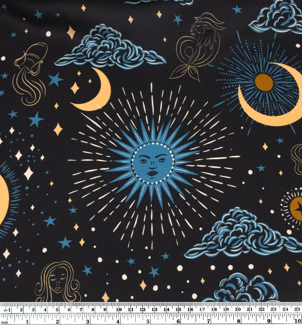 Written In The Stars Viscose Satin - Midnight Blue/Ocean/Ochre - Image 4