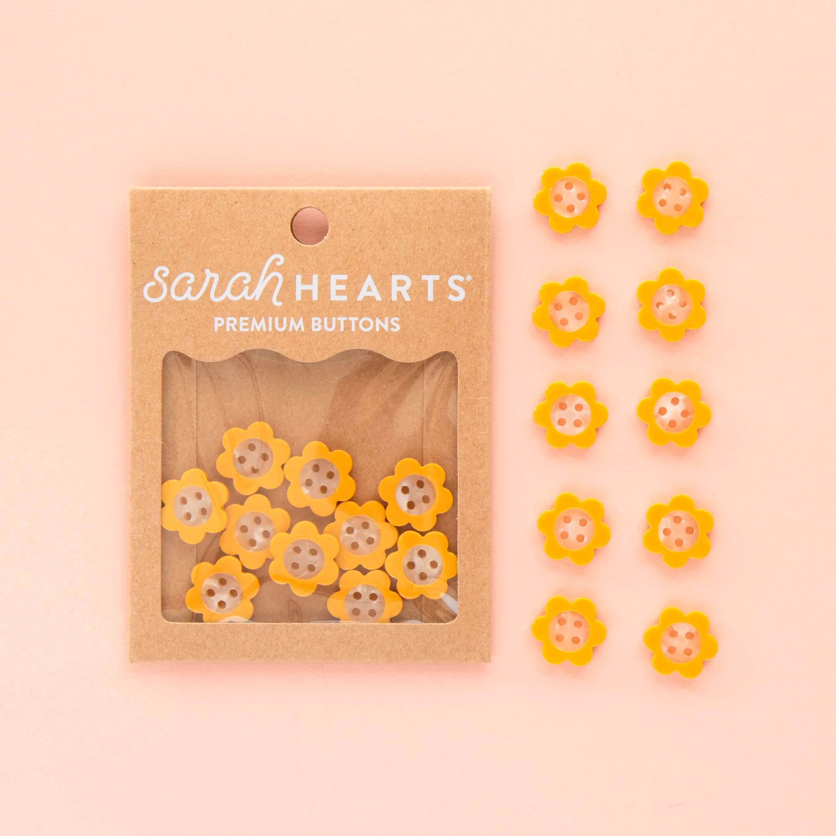 Yellow Daisy 15mm (5/8”) Buttons By Sarah Hearts - Set of 10 - Image 2
